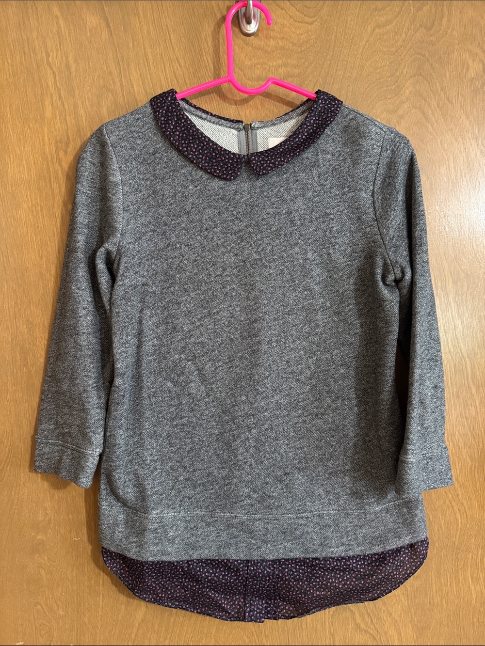 LOFT Gray Crewneck Sweater with Printed Peter Pan Collar